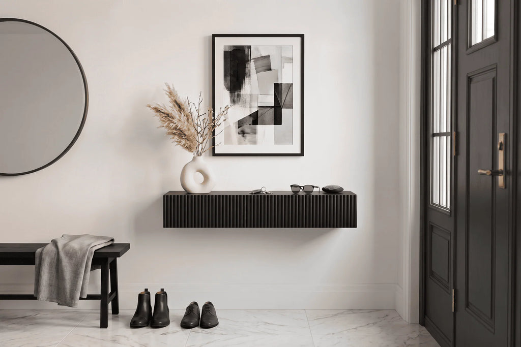black and white entryway