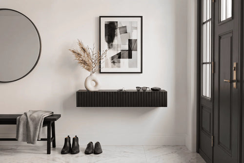 black and white entryway