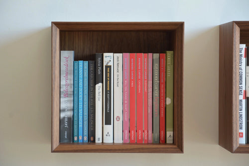 cube bookshelf made of walnut