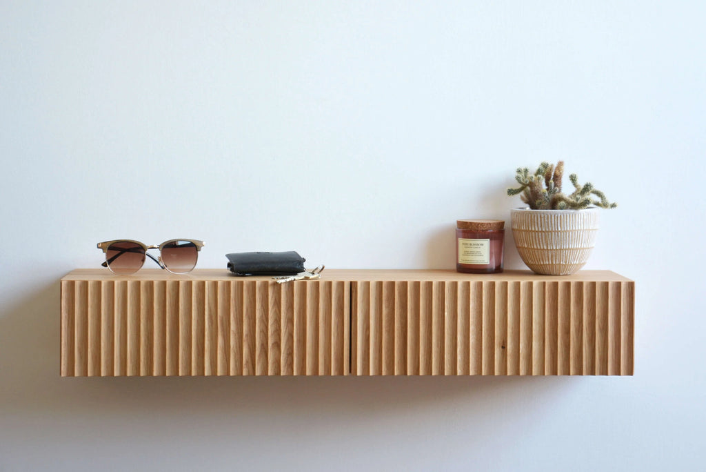 Flua Shelf FLUTED oak floating entryway shelf | mybettershelf